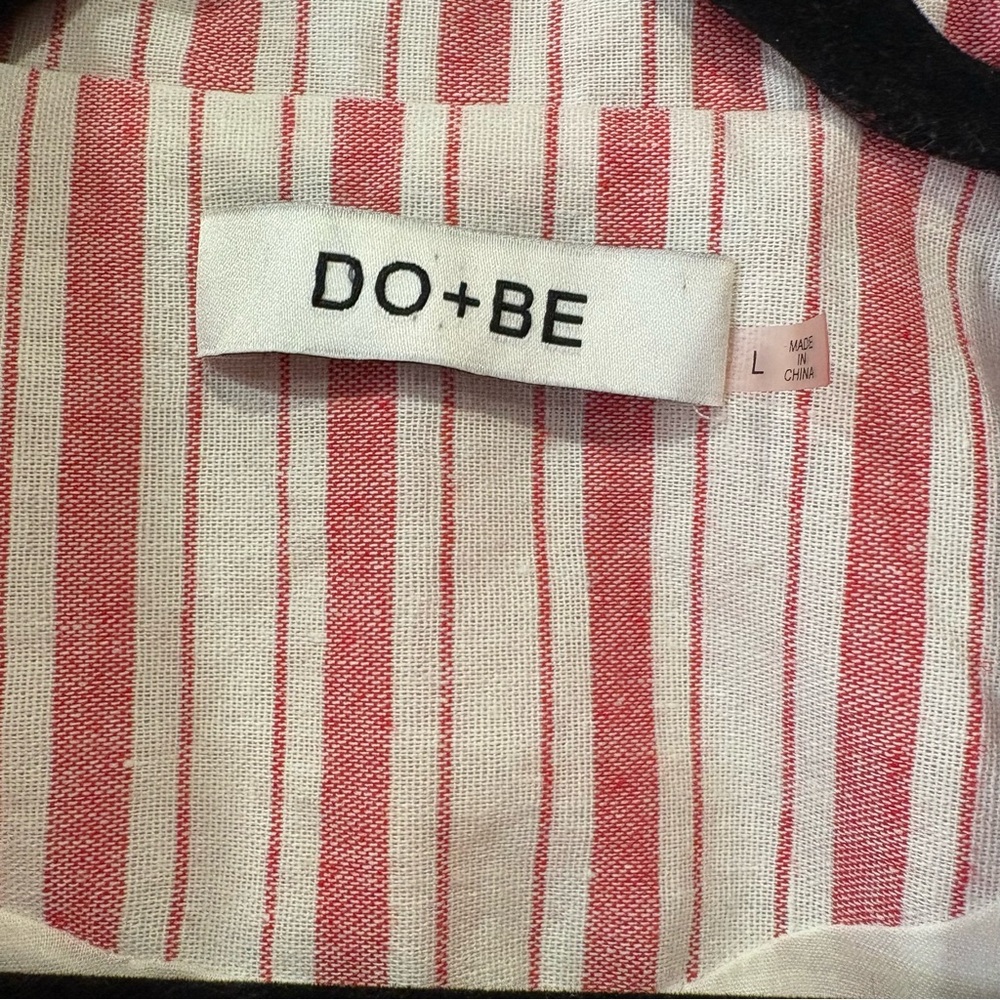 DO+BE $68 L Red & White Striped Double Breasted Linen Blend Blazer EUC - Picture 3 of 8